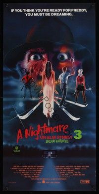 5s201 NIGHTMARE ON ELM STREET 3 Aust daybill '87 cool horror art of Freddy Krueger by Matthew Peak!