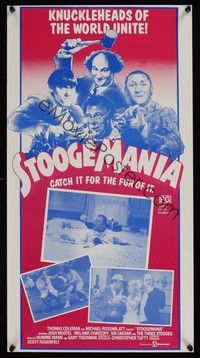 5s206 STOOGEMANIA Aust daybill '86 art of Moe, Larry & Curly, knuckleheads of the world unite!