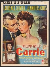 5s412 CARRIE Belgian '52 romantic art of Laurence Olivier & Jennifer Jones, William Wyler!