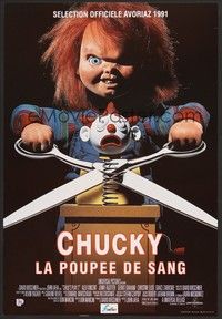 5s413 CHILD'S PLAY 2 Belgian '91 great image of Chucky cutting jack-in-the-box with scissors!