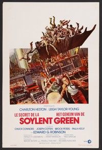 5s468 SOYLENT GREEN Belgian/English '73 art of Heston trying to escape riot control by John Solie