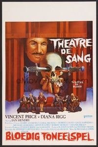 5s484 THEATRE OF BLOOD Belgian '73 great art of Vincent Price holding bloody skull w/dead audience