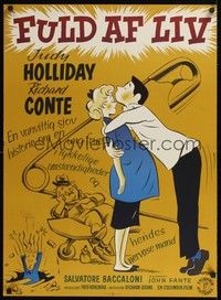 5s647 FULL OF LIFE Danish '58 different artwork of newlyweds Judy Holliday & Richard Conte!