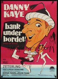 5s667 KNOCK ON WOOD Danish '54 great close smiling art of Danny Kaye & Mai Zetterling!