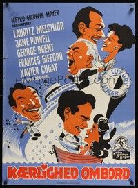 5s674 LUXURY LINER Danish '49 George Brent & Jane Powell, great Gaston art of cast!