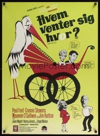 5s686 NEVER TOO LATE Danish '65 Stevenov art of Connie Stevens & Jim Hutton w/stork!