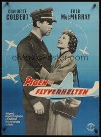 5s702 PRACTICALLY YOURS Danish '50 Claudette Colbert & Air Force pilot Fred MacMurray!