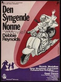 5s713 SINGING NUN Danish '67 Chardonnet art of Debbie Reynolds with guitar riding Vespa!
