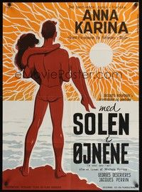5s721 SUN IN YOUR EYES Danish '62 Anna Karina, cool Lundvald art of couple on ocean cliff!