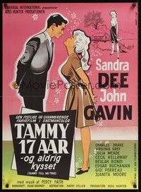 5s724 TAMMY TELL ME TRUE Danish '63 great romantic close up of Sandra Dee about to kiss John Gavin!