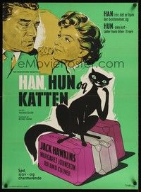 5s730 TOUCH & GO Danish '55 Stilling art of Jack Hawkins, Margaret Johnston, cat!