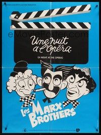 5s574 NIGHT AT THE OPERA French 23x32 R80s wacky art of Groucho Marx, Chico Marx, Harpo Marx!