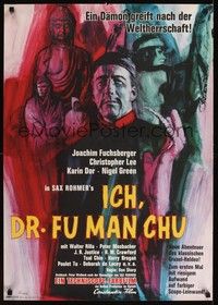 5s296 FACE OF FU MANCHU German '65 art of Asian villain Christopher Lee by Litter, Sax Rohmer!