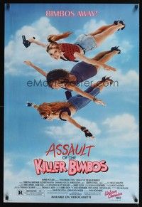 5t199 ASSAULT OF THE KILLER BIMBOS video 1sh '88 Anita Rosenberg, bimbos away, great wacky image!