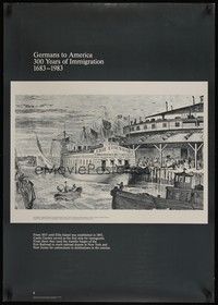 5t078 GERMANS TO AMERICA 300 YEARS OF IMMIGRATION style 6 German '83 engraving of Ellis Island!
