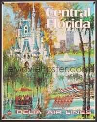5t053 CENTRAL FLORIDA travel poster '70s cool Jack Laycox art of Walt Disney World & more!