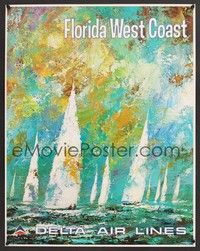 5t057 FLORIDA WEST COAST travel poster '70s Jack Laycox artwork of sailboats!