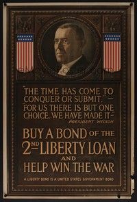 5t046 2ND LIBERTY LOAN war poster '17 WWI, cool image of Woodrow Wilson!