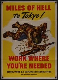 5t020 MILES OF HELL TO TOKYO war poster '45 WWII, art of injured soldier by Sewell!