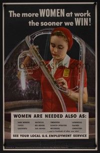5t001 MORE WOMEN AT WORK war poster '43 WWII!, great image of woman assembling cockpit!
