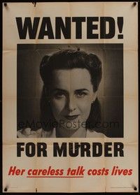 5t035 WANTED! FOR MURDER 2-sided war poster '44 WWII, careless talk from housewives costs lives!