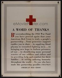5t044 WORD OF THANKS war poster '43 WWII, Red Cross War Fund helping the fighting men!