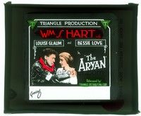5v158 ARYAN glass slide '16 star & director William S. Hart close up with Bessie Love!