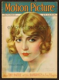 5v069 MOTION PICTURE magazine November 1927 art of pretty Vilma Banky by Marland Stone!