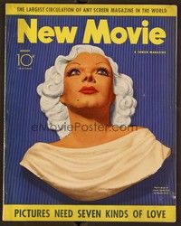 5v078 NEW MOVIE MAGAZINE magazine August 1935 unusual plastic mask image of Harlow by Rosalie Rush