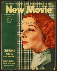 5v079 NEW MOVIE MAGAZINE magazine Sept 1935 unusual plastic mask image of Hepburn by Helen Liedloff