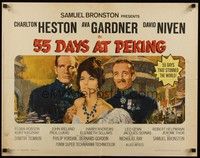 5w006 55 DAYS AT PEKING 1/2sh '63 art of Charlton Heston, Ava Gardner & David Niven by Terpning!