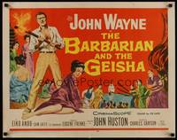 5w037 BARBARIAN & THE GEISHA 1/2sh '58 John Huston, art of John Wayne with torch & Eiko Ando!