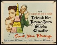 5w075 COUNT YOUR BLESSINGS style A 1/2sh '59 Kerr, Rossano Brazzi & Maurice Chevalier in Paris!
