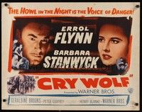 5w084 CRY WOLF style A 1/2sh '47 Errol Flynn & Barbara Stanwyck, the voice of danger!