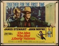 5w197 MAN WHO SHOT LIBERTY VALANCE 1/2sh '62 John Wayne & James Stewart 1st time together!