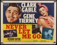 5w215 NEVER LET ME GO style B 1/2sh '53 close up art of Clark Gable & sexy Gene Tierney!