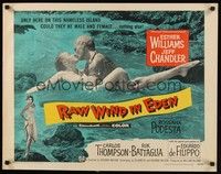 5w251 RAW WIND IN EDEN 1/2sh '58 sexy Esther Williams & Jeff Chandler kissing in the ocean!