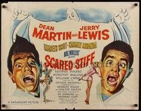 5w270 SCARED STIFF 1/2sh '53 wacky artwork of terrified Dean Martin & Jerry Lewis!