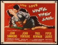 5w315 UNTIL THEY SAIL 1/2sh '57 great romantic close up of Paul Newman & sexy Jean Simmons!