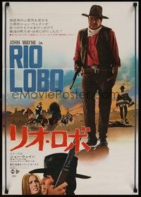 5w668 RIO LOBO Japanese '71 Howard Hawks, great full-length image of cowboy John Wayne with rifle!