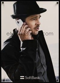 5w698 SOFT BANK color style Japanese advertising poster '00 movie star Brad Pitt with cell phone!