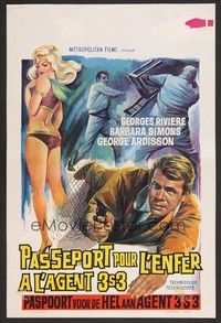 5x419 AGENT 3S3: PASSPORT TO HELL Belgian '65 George Ardisson, sexy action art!