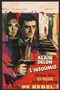 5x553 HAVE I THE RIGHT TO KILL Belgian '64 art of Alain Delon with gun & Lea Massari by Ray!