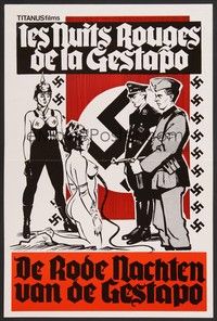 5x675 RED NIGHTS OF THE GESTAPO Belgian '77 wild artwork of nude woman & Nazis!