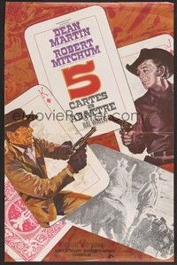 5x219 5 CARD STUD French 15x21 '68 cowboys Dean Martin & Robert Mitchum draw on each other!
