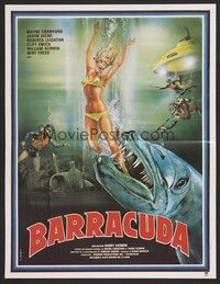 5x227 BARRACUDA French 15x21 '79 different Marty artwork of huge fish attacking sexy diver!