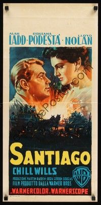 5x102 SANTIAGO Italian locandina '56 Martinati romantic art of Alan Ladd & Rossana Podesta!