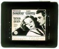 5y177 DEVIL & THE DEEP style B glass slide '32 wonderful c/u of Gary Cooper & Tallulah Bankhead!