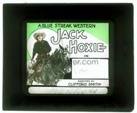 5y184 JACK HOXIE glass slide '20s A Blue Streak Western, close up of the cowboy star on his horse!