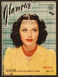 5y066 GLAMOUR magazine August 1940 portrait of beautiful Hedy Lamarr from Boom Town!